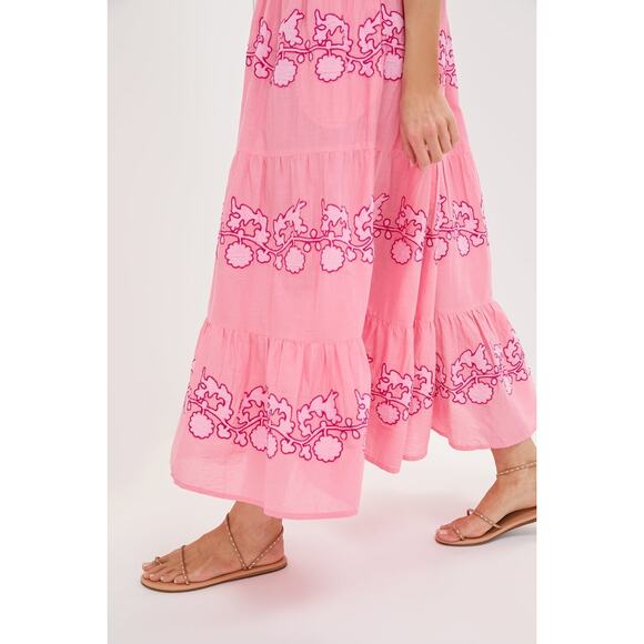 OLIPHANT Tangier Pink Flirty V Neck Maxi Dress Size S NWT Retail $398 - Picture 6 of 7
